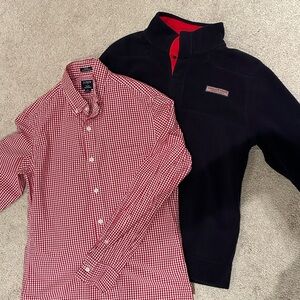 J Crew Red Checkered Button-Up Shirt and navy blue Vineyard Vines FleecePullover